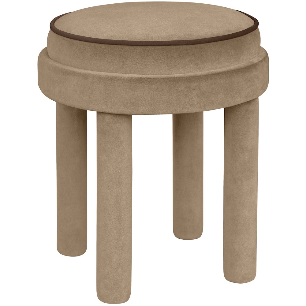 Velin Beige Velvet Upholstered Ottoman / Stool