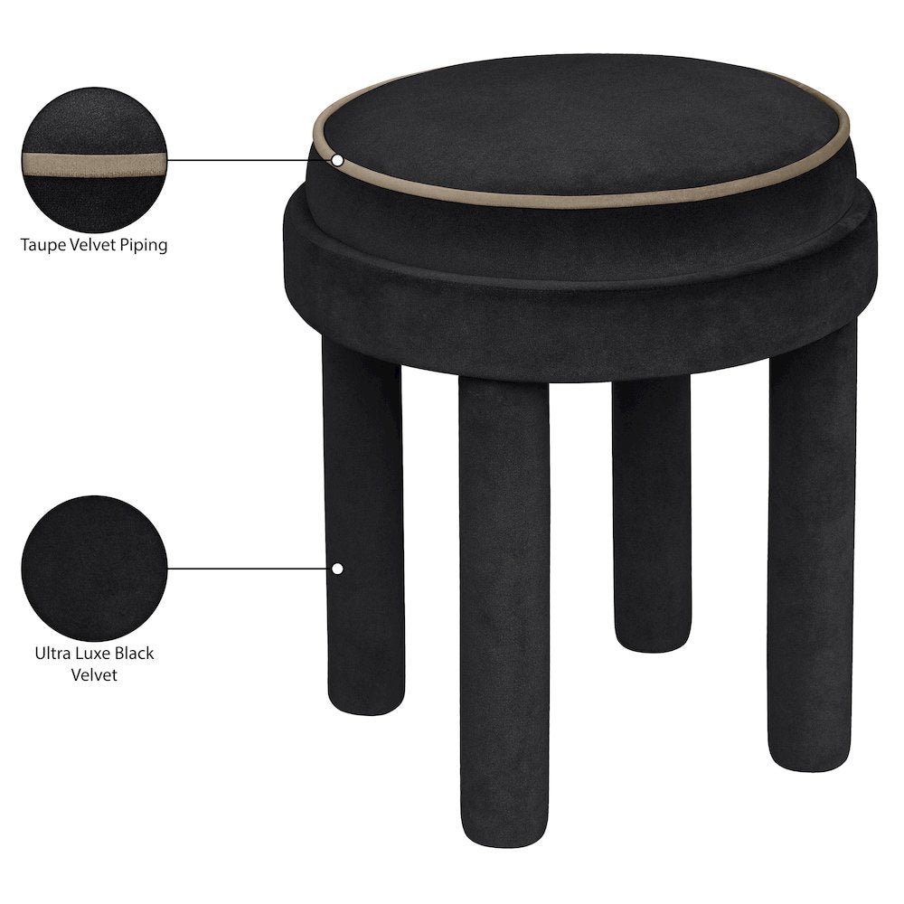 Velin Black Velvet Upholstered Ottoman / Stool