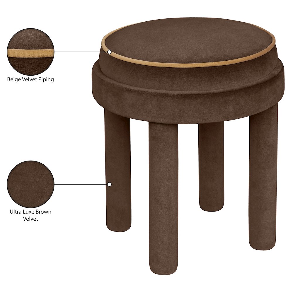 Velin Brown Velvet Upholstered Ottoman / Stool