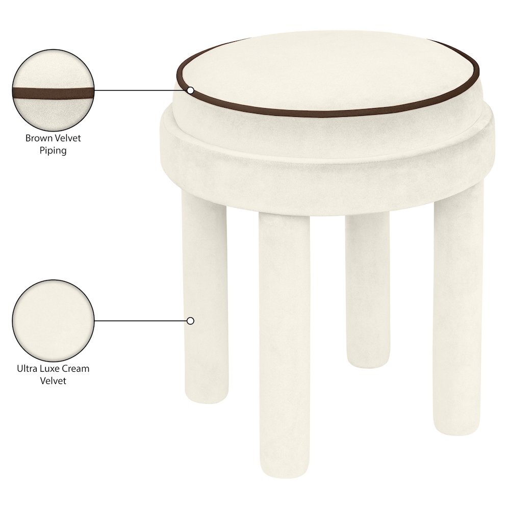 Velin Cream Velvet Upholstered Ottoman / Stool