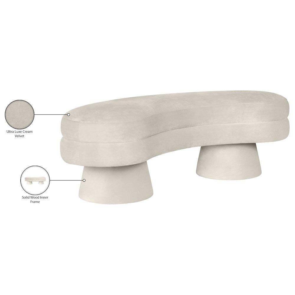 Zenna Cream Velvet Upholstered Bench