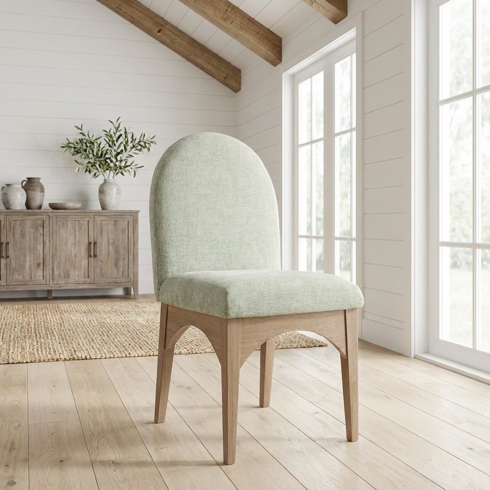 Neutral Chenille Fabric Dining Chair with Art Deco Design and Cushioned Seat
