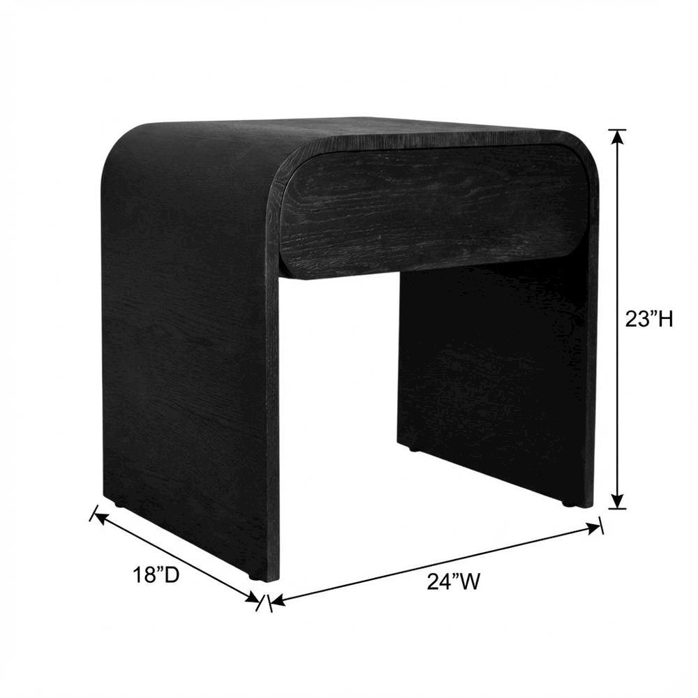 Black Oak Nightstand with Brushed Oak Finish and Mid Century Style