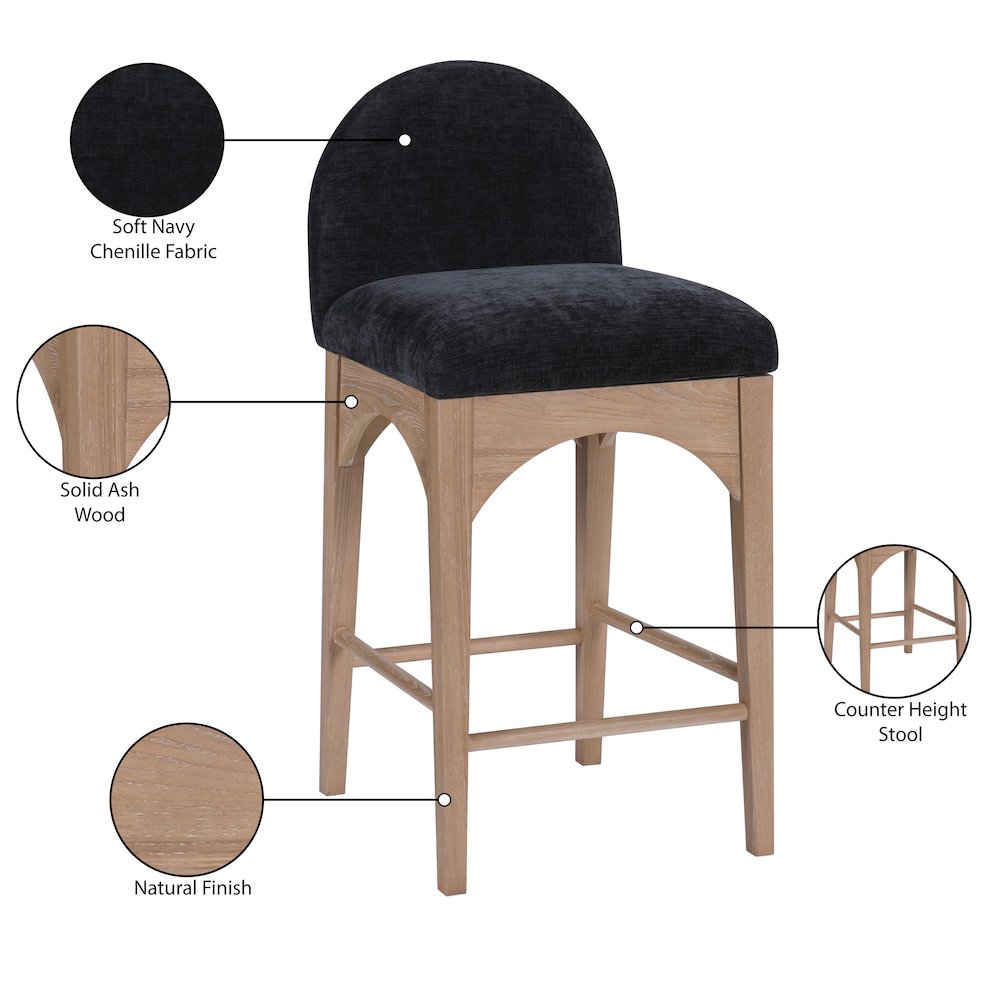 Waldorf Black Chenille Fabric Stool