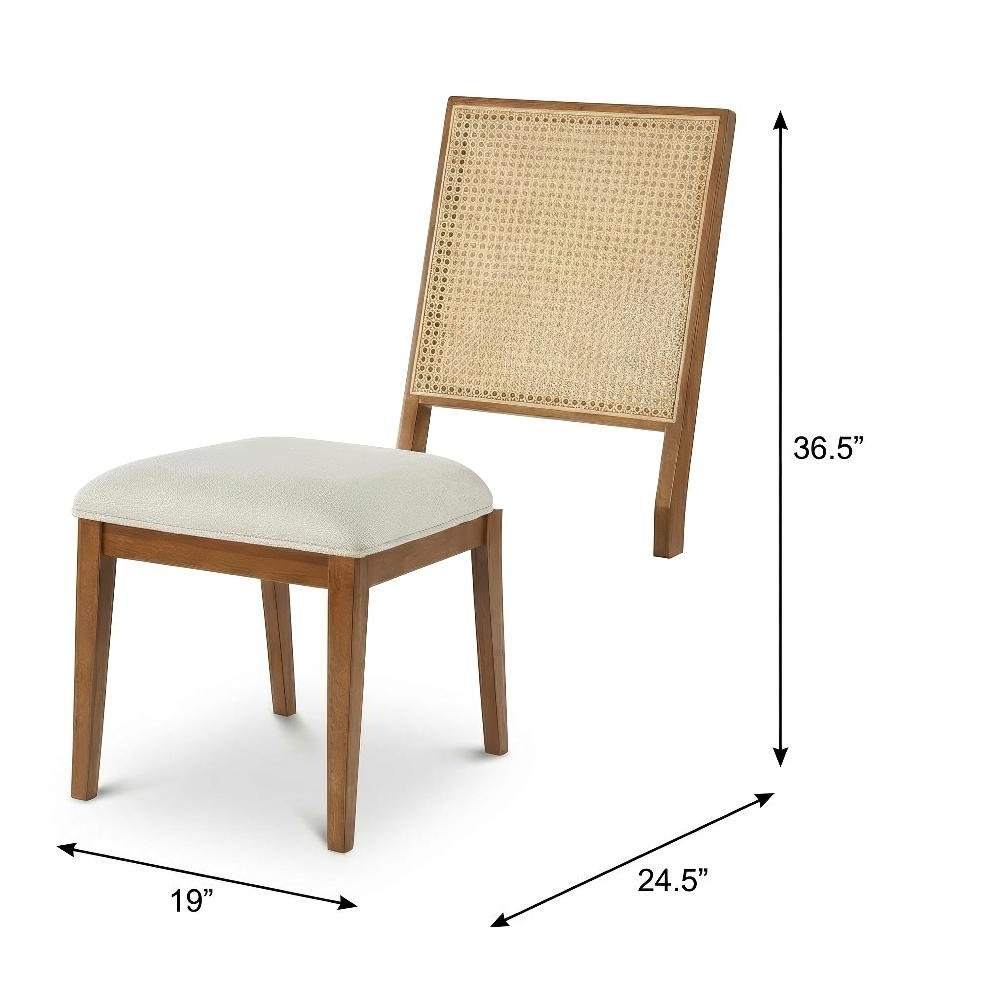 Walnut Linen Textured Dining Chair Set of 2 with Mid-Century Backrest