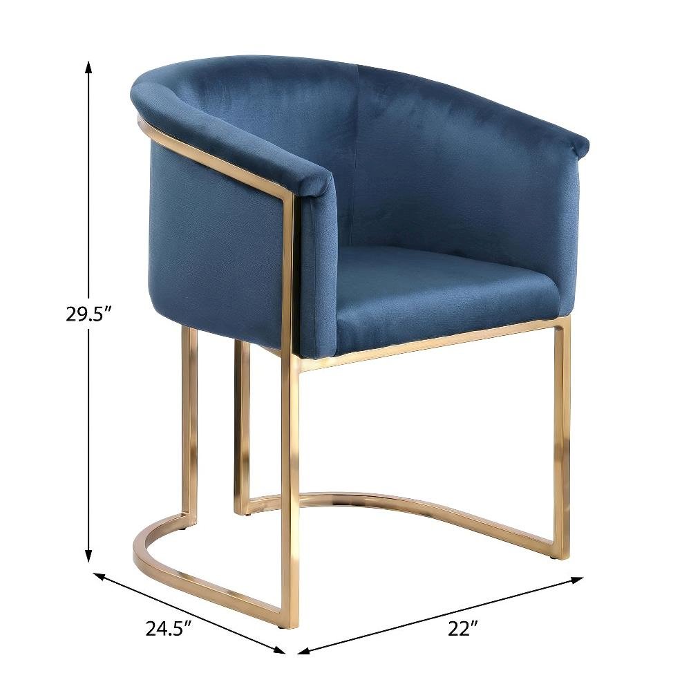 Navy Velvet Dining Chair with Brushed Brass Legs and Cushioned Seat