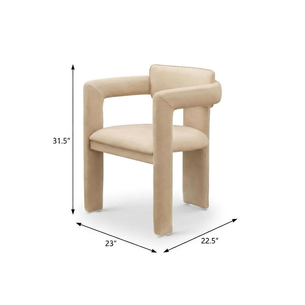 Tan Vegan Leather Dining Chairs Set of 2 with Armrests Contemporary Design
