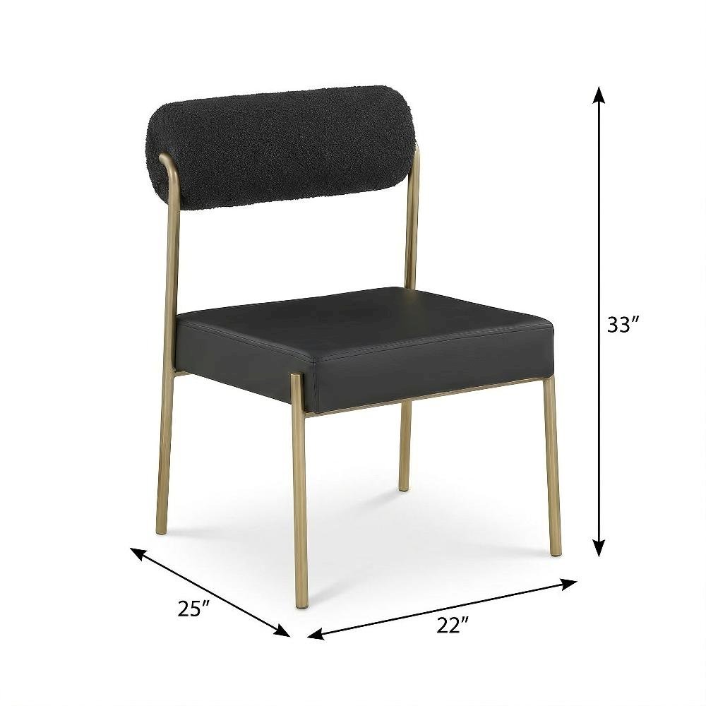 Brushed Brass Dining Chairs Set of 2 with Vegan Leather Seat and Boucle Back