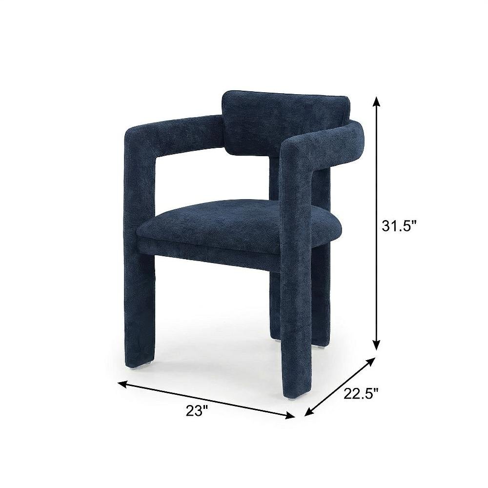 Navy Chenille Dining Chair Set of 2 with Armrests and Contemporary Design