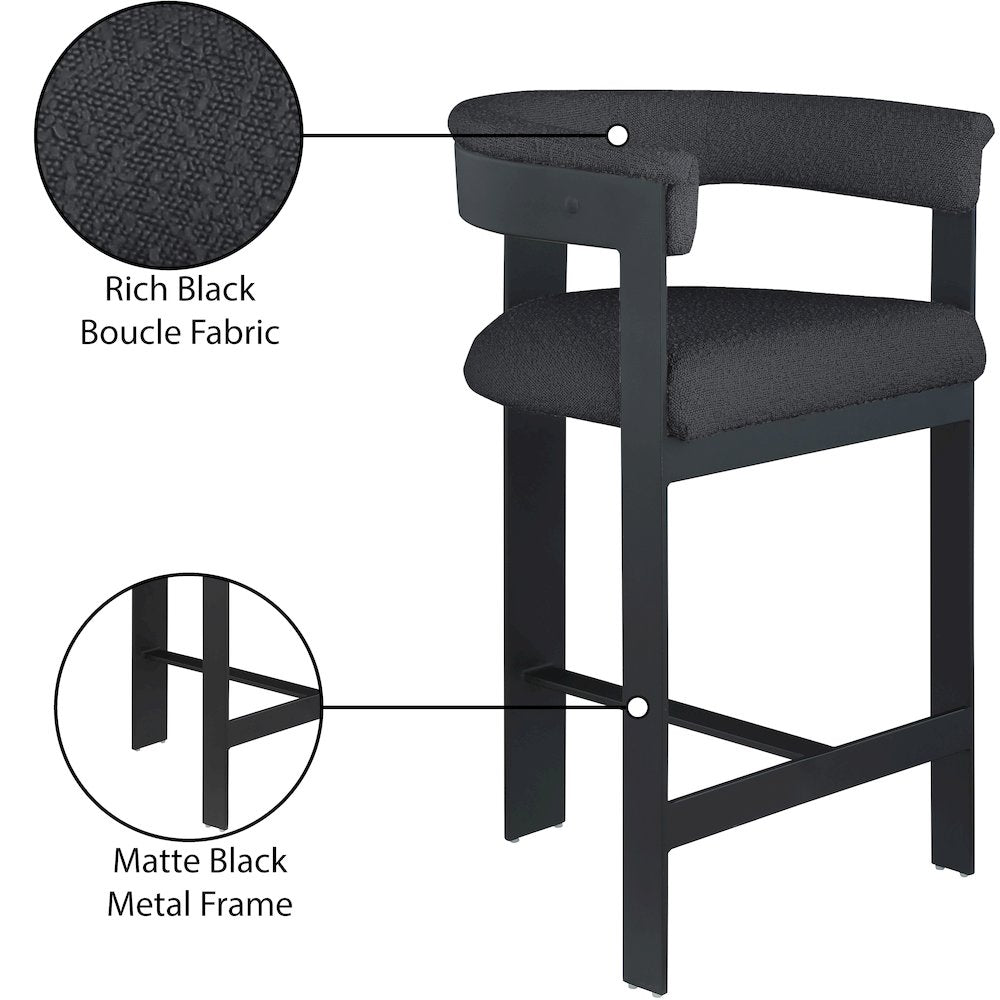 Romeo Black Boucle Fabric Counter Stool, Set of 2