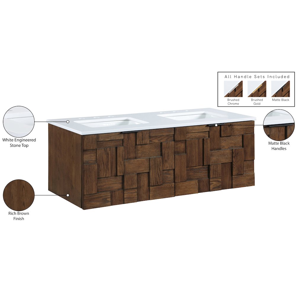 Leonardo 48" Brown Engineered Stone And Solid Wood Wall Mounted Bathroom Vanity