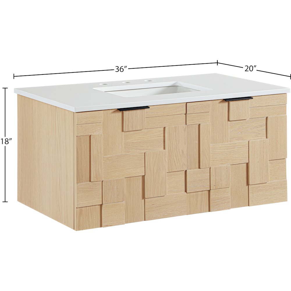 Leonardo 36" Natural Engineered Stone And Wood Wall Mounted Bathroom Vanity