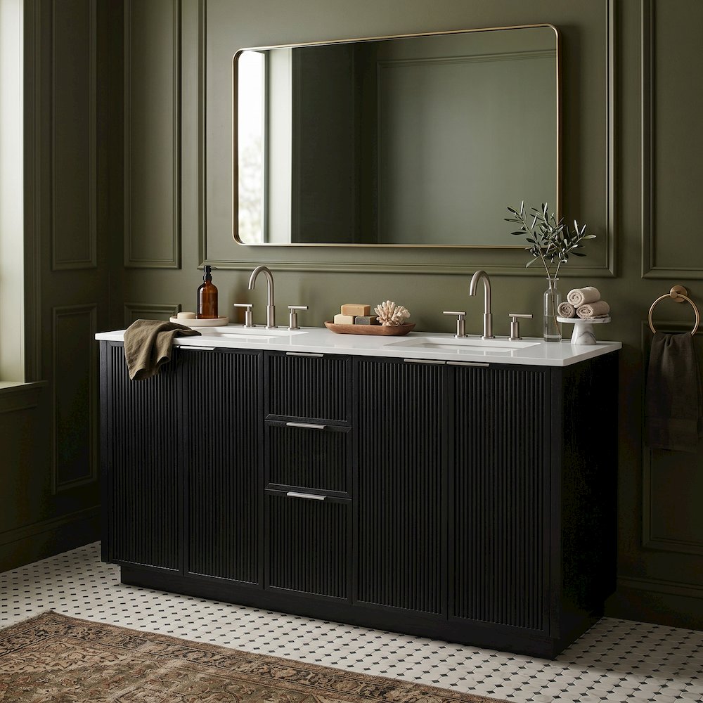 Willard 60" Black Engineered Stone And Solid Wood Bathroom Vanity