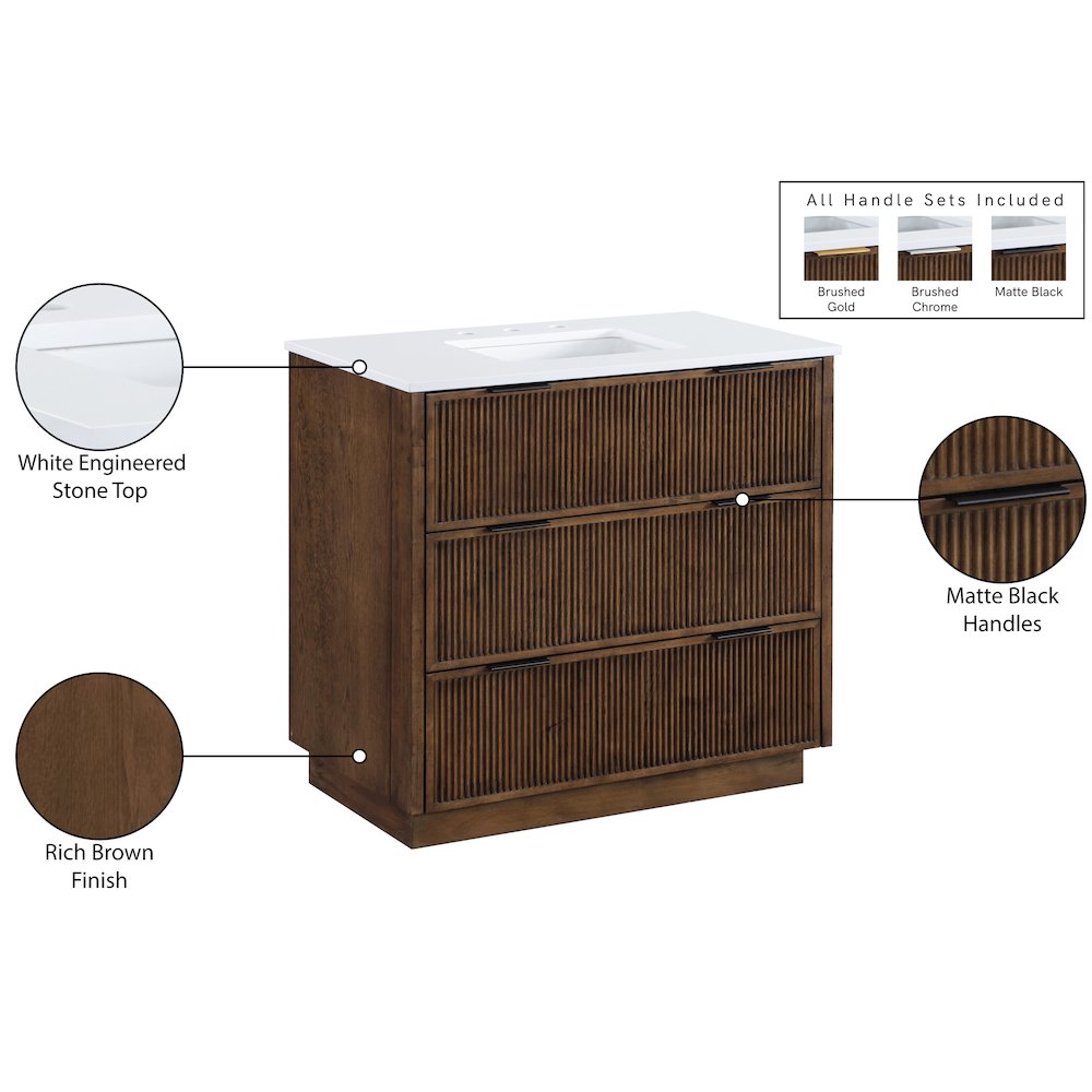 Willard 36" Brown Engineered Stone And Solid Wood Bathroom Vanity