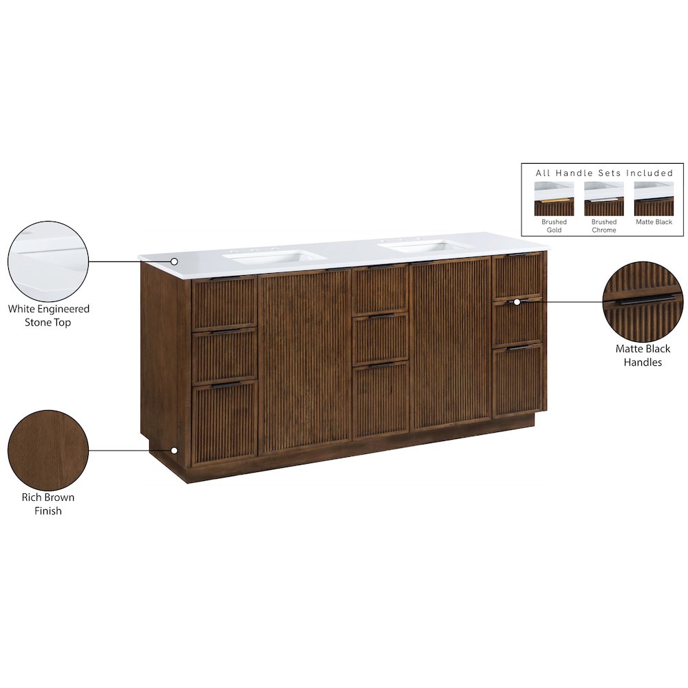 Willard 72" Brown Engineered Stone And Solid Wood Bathroom Vanity