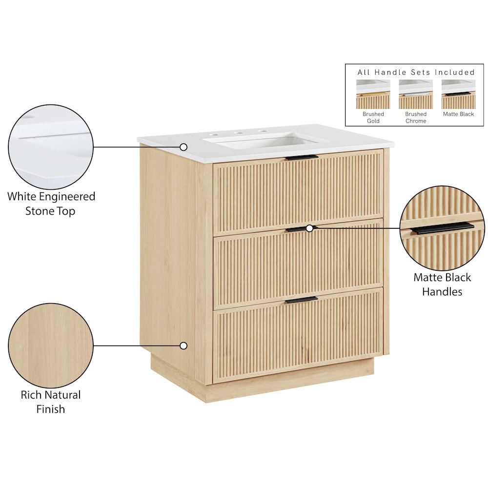 Willard 30" Natural Engineered Stone And Solid Wood Bathroom Vanity
