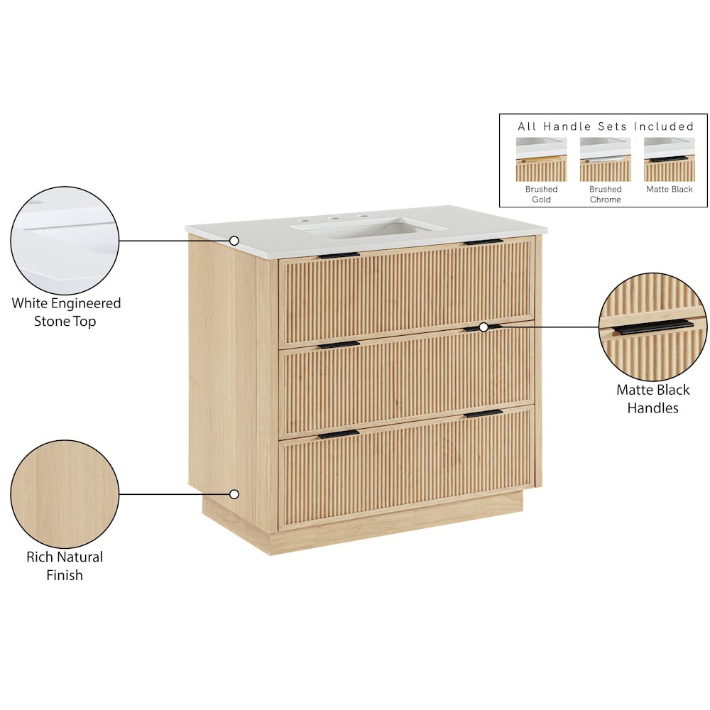 Willard 36" Natural Engineered Stone And Solid Wood Bathroom Vanity