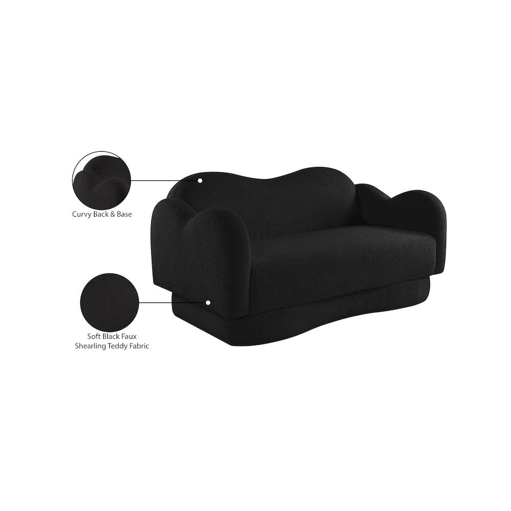 Bloom Black Teddy Fabric Loveseat