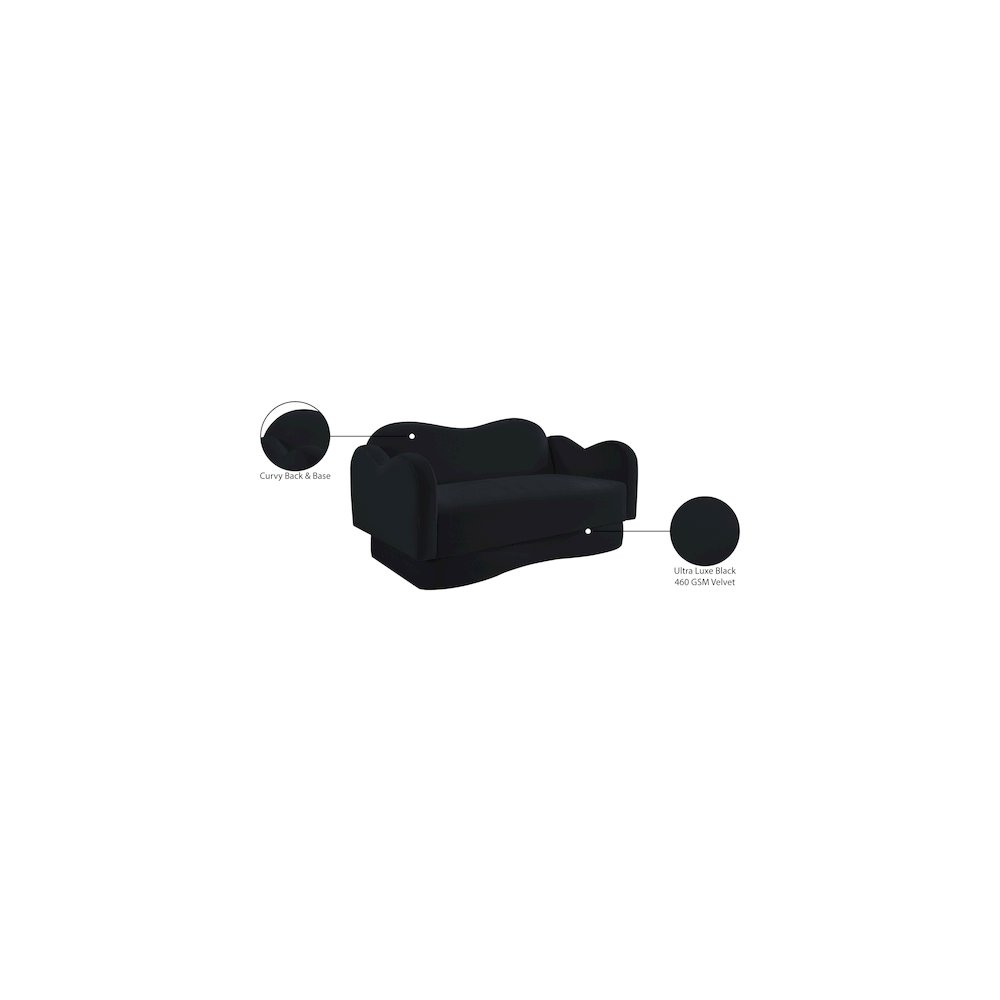 Bloom Black Velvet Loveseat