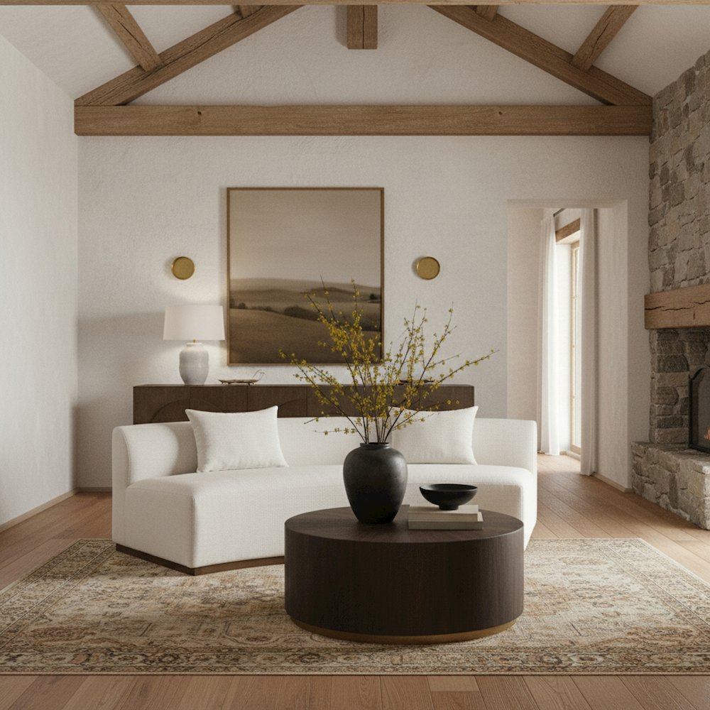 Avanti 104" Cream Chenille Fabric Upholstered Sofa