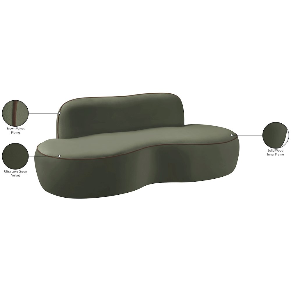Swerve 77" Green Velvet Upholstered Loveseat