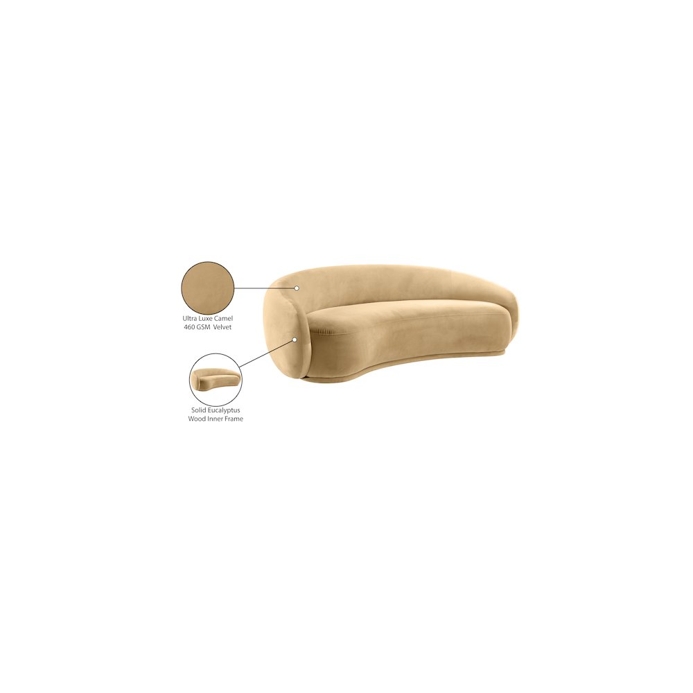 Emery 93" Camel Velvet Upholstered Sofa