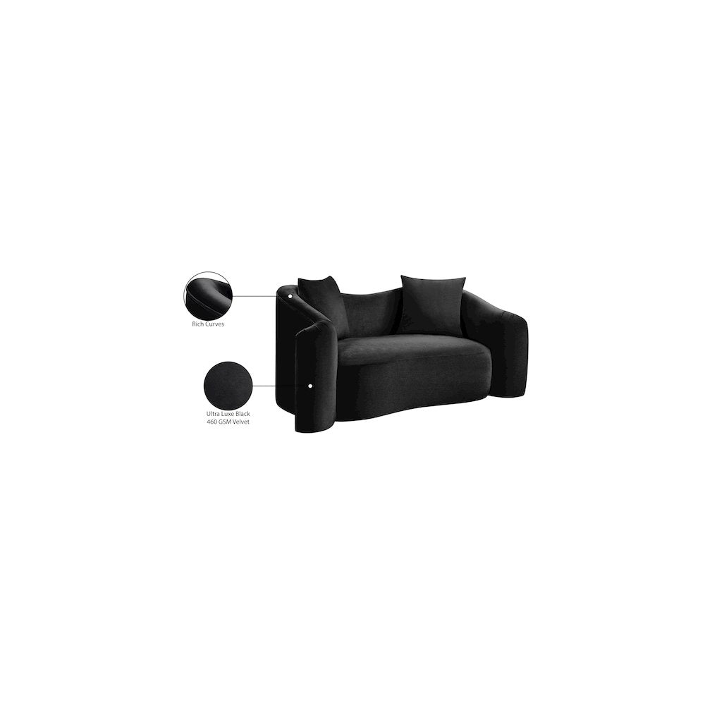Destin Black Velvet Loveseat