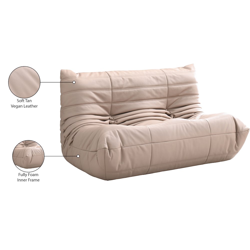Relax 54.75" Tan Vegan Leather Upholstered Loveseat