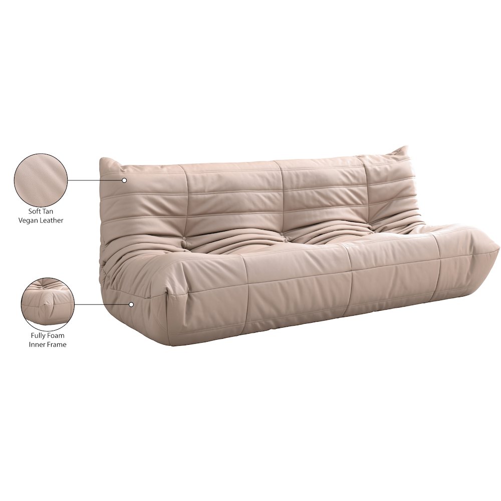 Relax 77.75" Tan Vegan Leather Upholstered Sofa