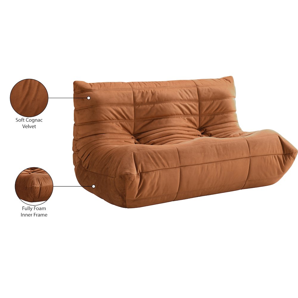 Relax 54.75" Cognac Velvet Upholstered Loveseat