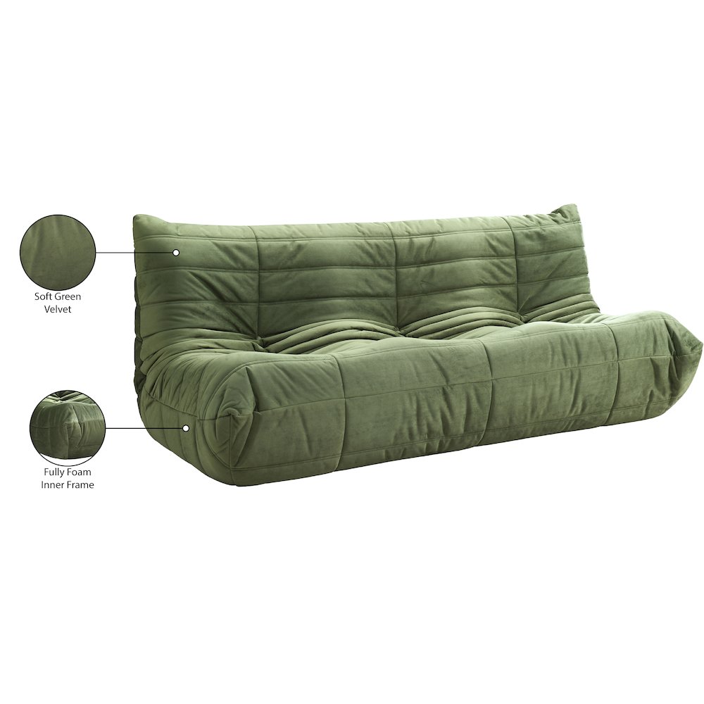 Relax 77.75" Green Velvet Upholstered Sofa