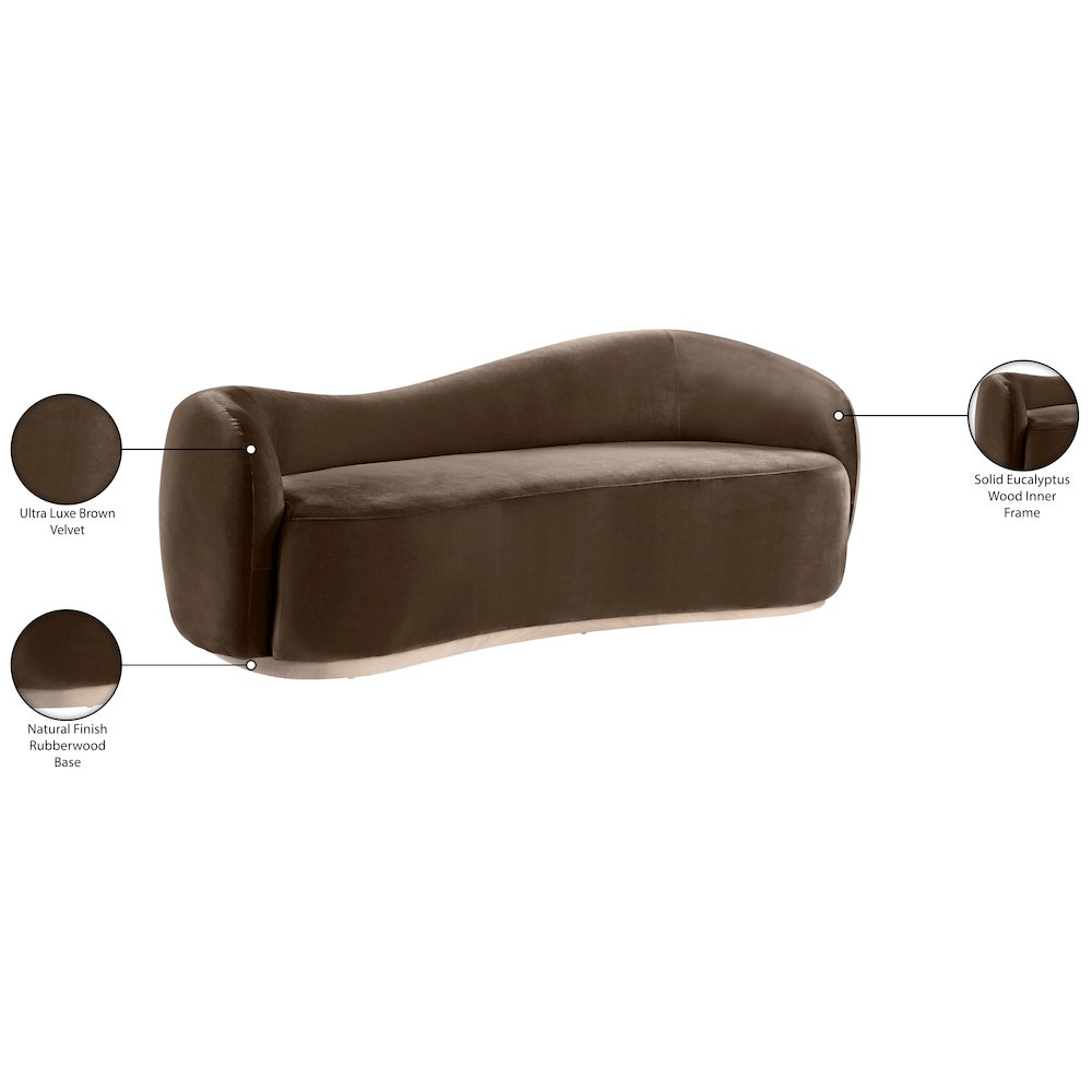 Gustavo 92.5" Brown Velvet Upholstered Sofa