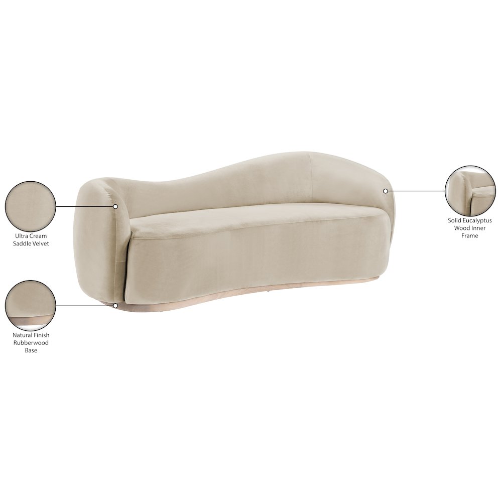 Gustavo 92.5" Cream Velvet Upholstered Sofa