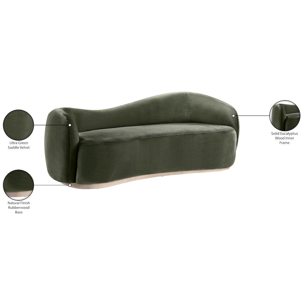 Gustavo 92.5" Green Velvet Upholstered Sofa