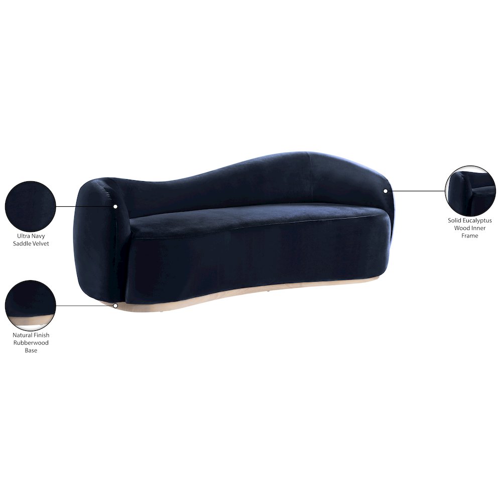 Gustavo 92.5" Navy Velvet Upholstered Sofa