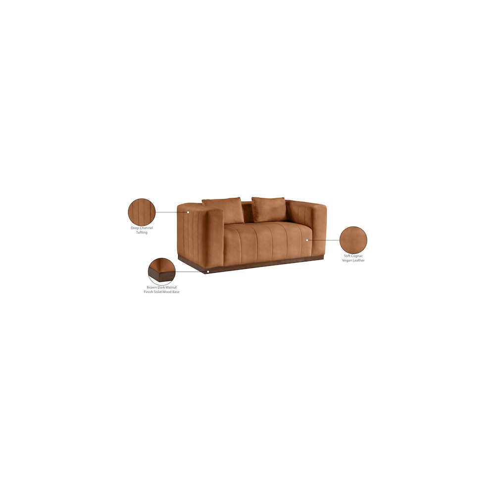Mallina Cognac Vegan Leather Loveseat