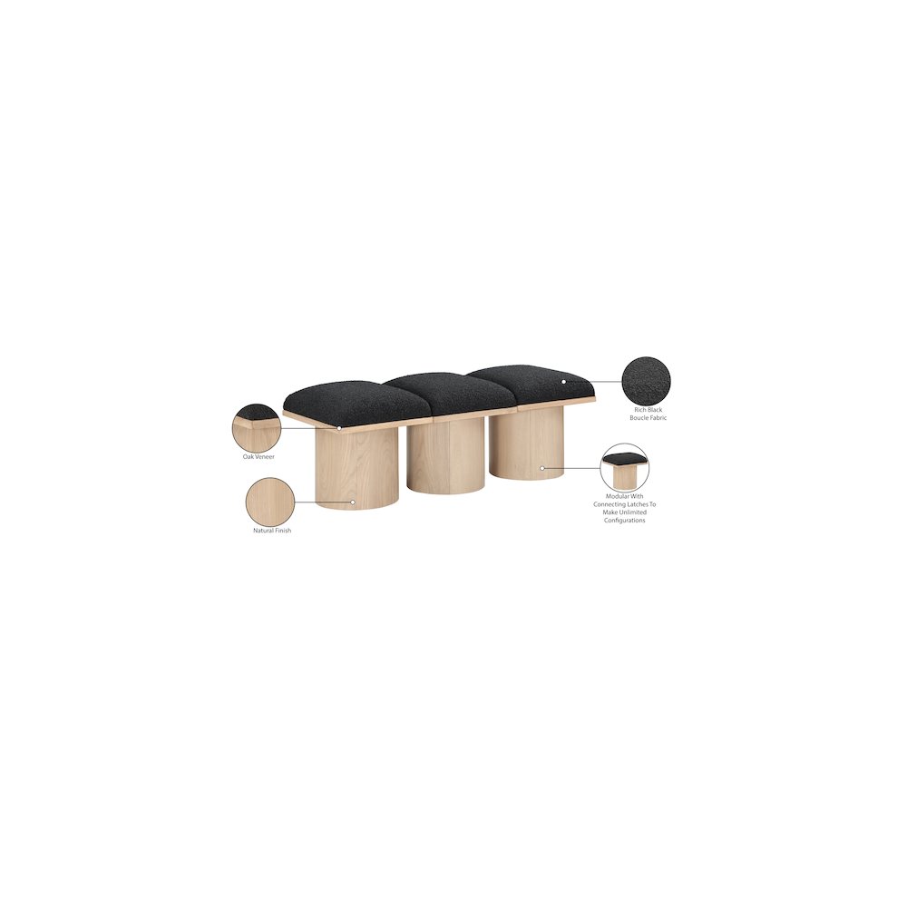 Pavilion Black Boucle Fabric Bench