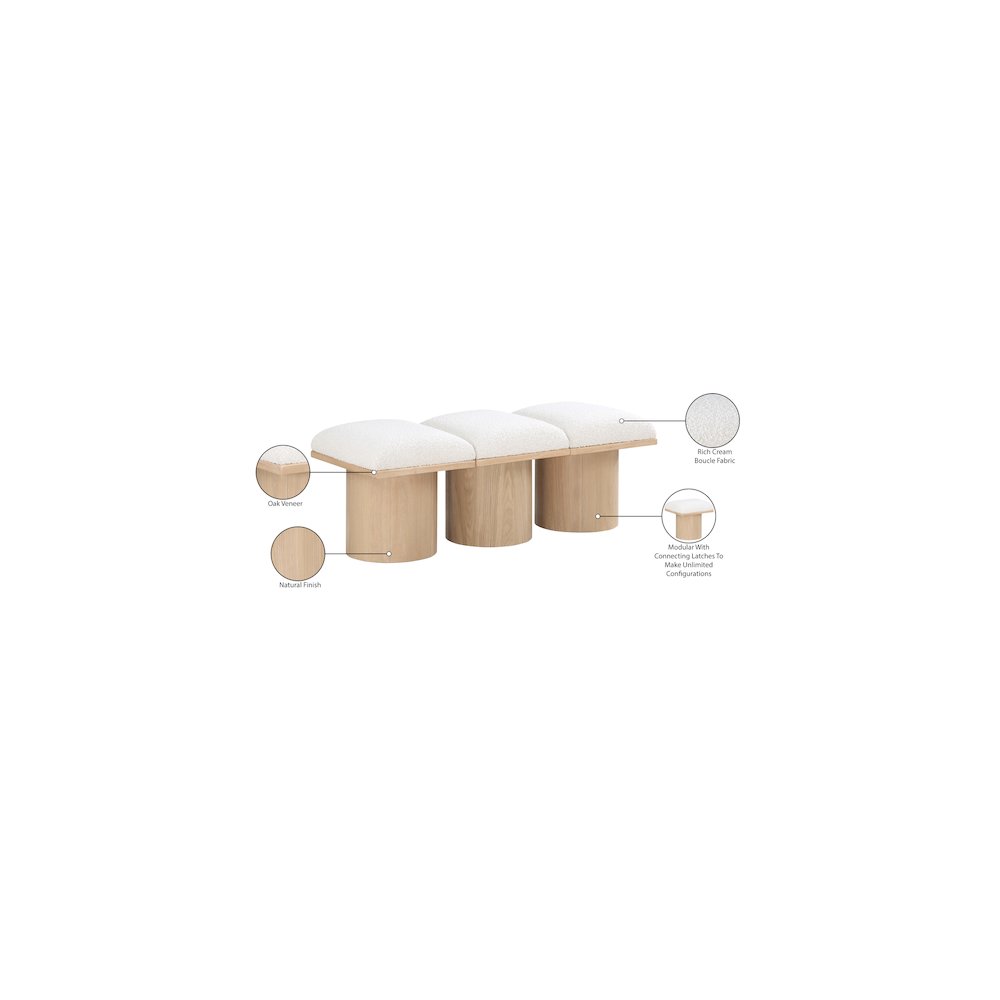 Pavilion Cream Boucle Fabric Bench