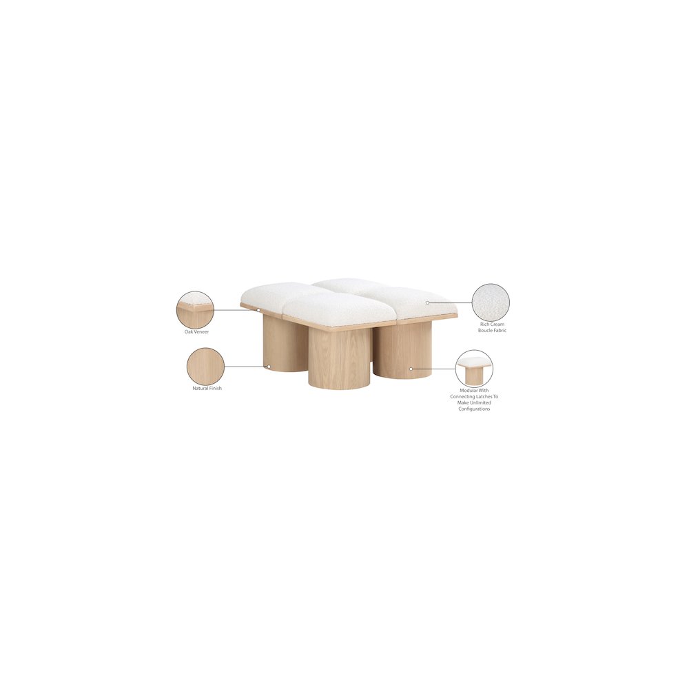 Pavilion Cream Boucle Fabric Bench