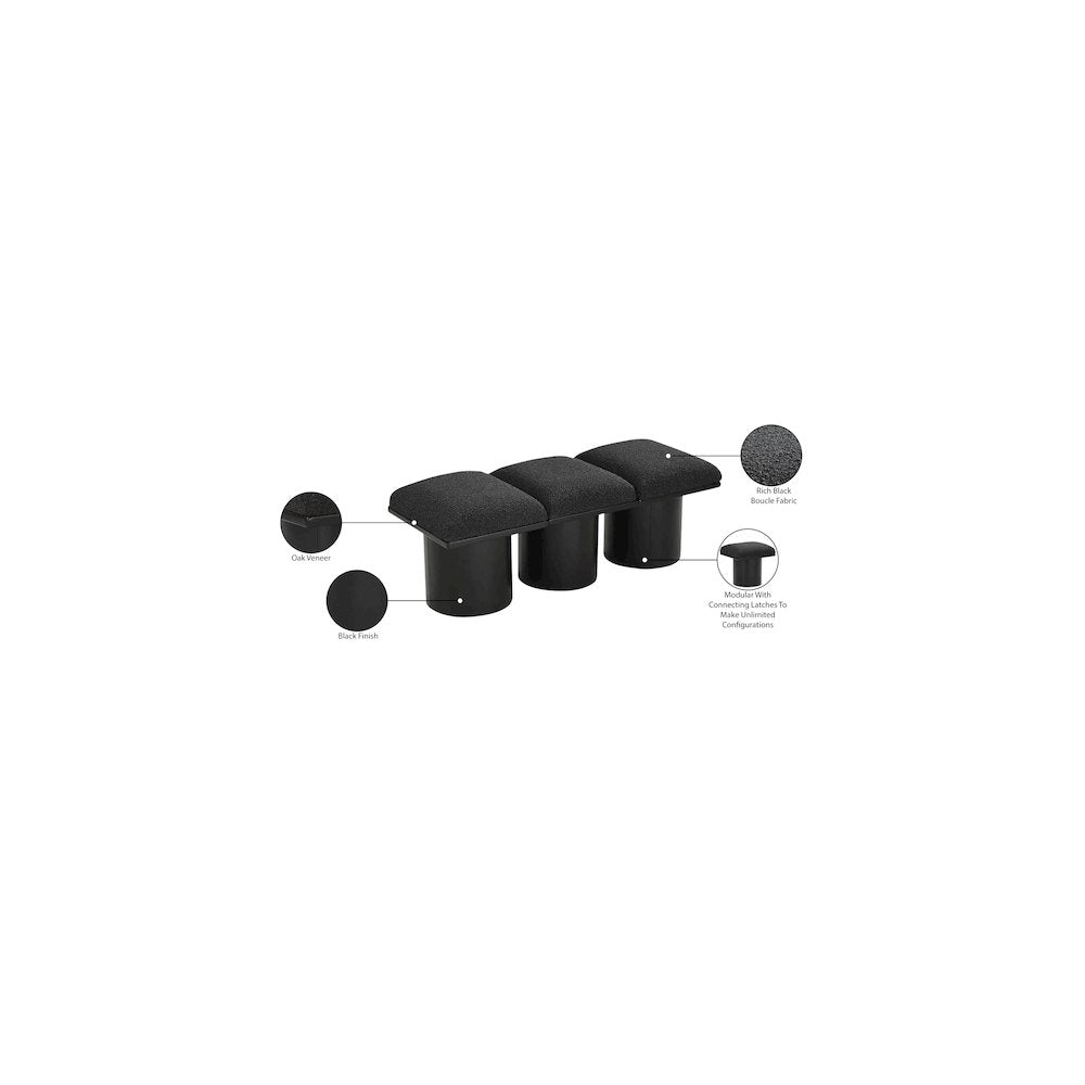 Pavilion Black Boucle Fabric Bench