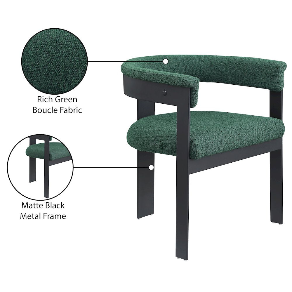 Romeo Green Boucle Fabric Dining Chair, Set of 2
