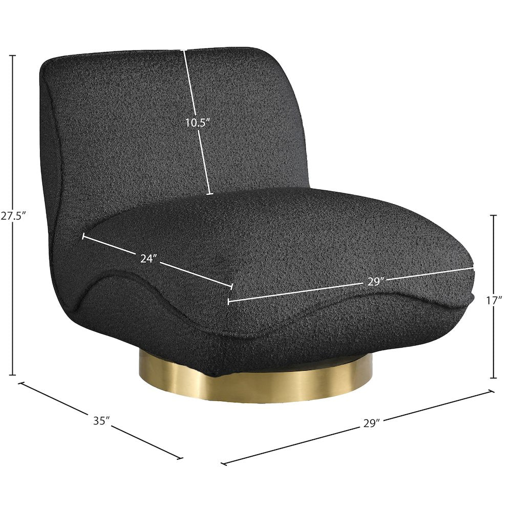 Geneva Black Boucle Fabric Swivel Accent Chair