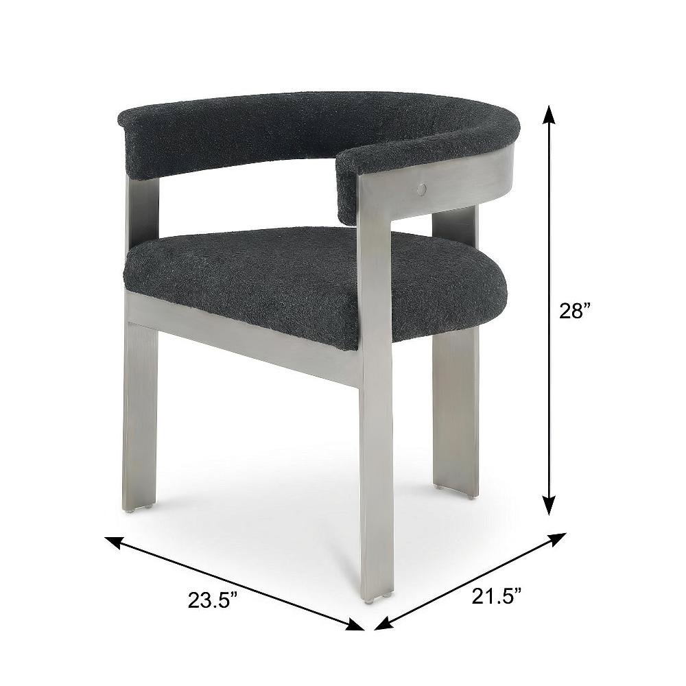 Boucle Fabric Dining Chairs in Black with Brushed Chrome Frame, Set of 2