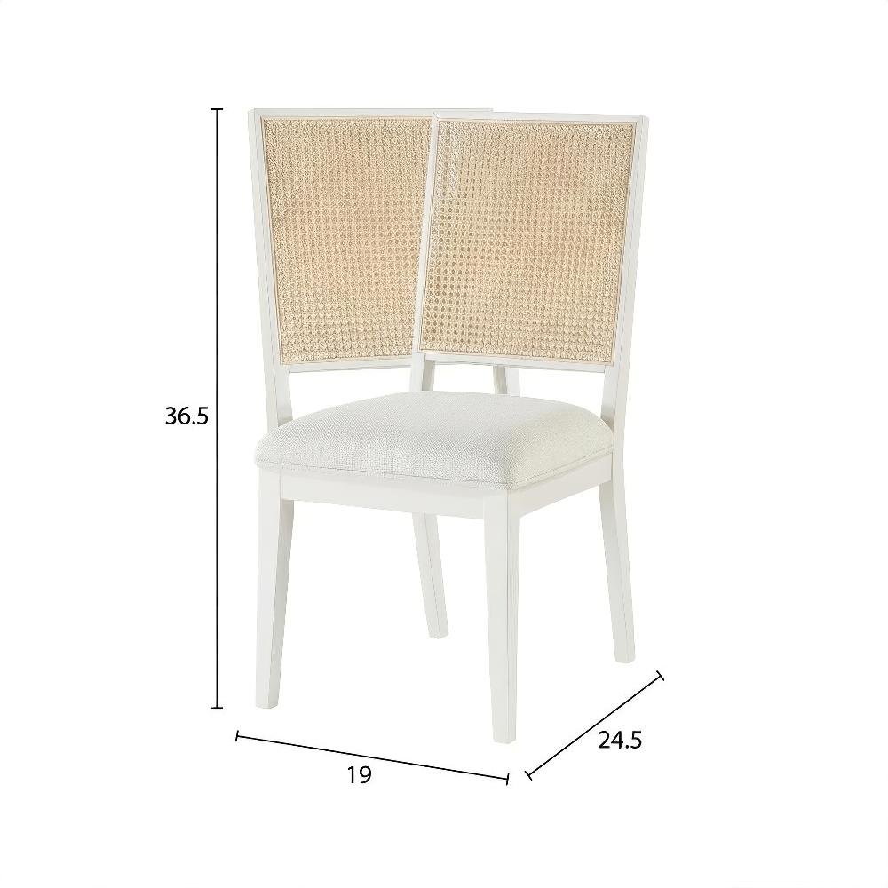 White Linen Textured Dining Chairs Set of 2 with Mid-Century Design