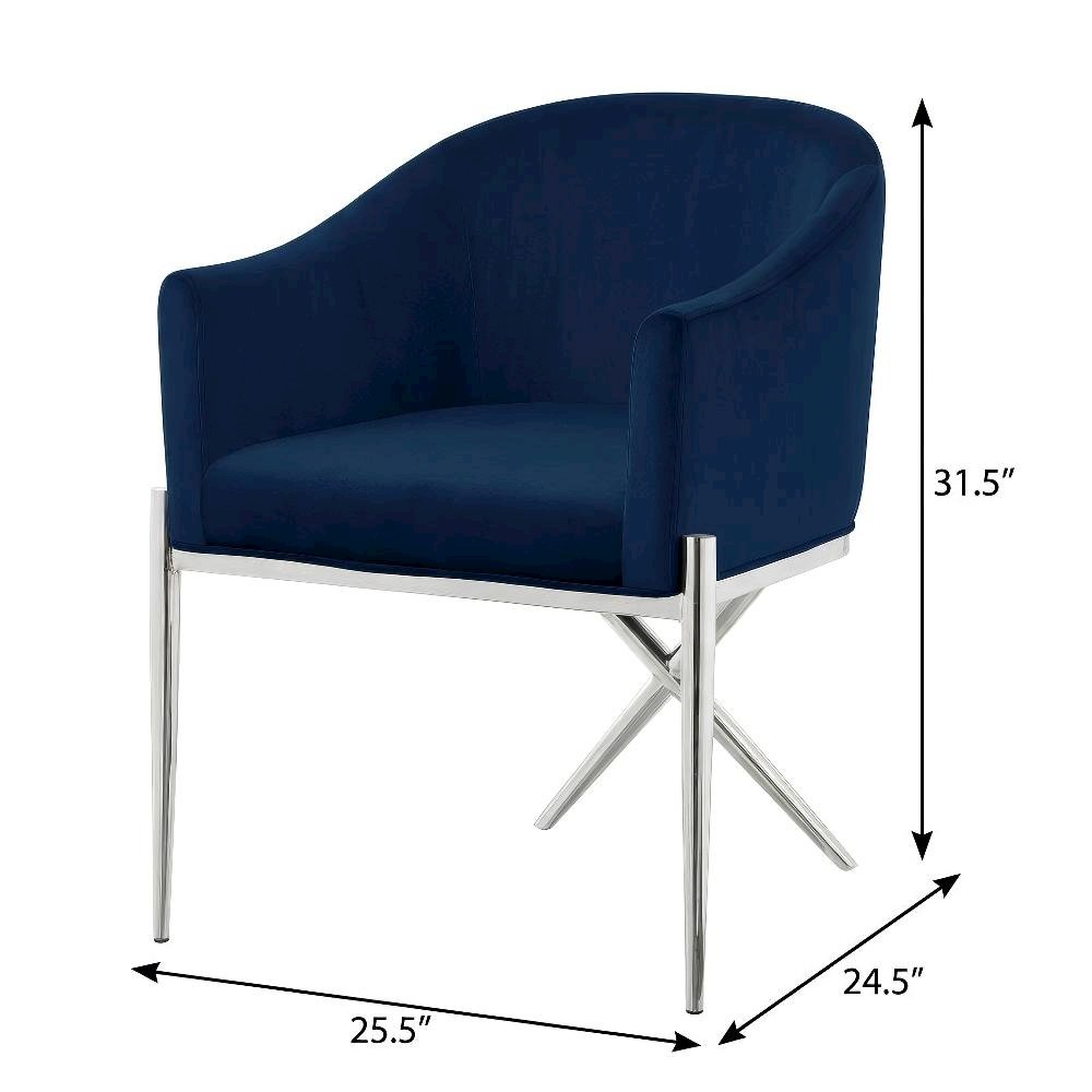 Chrome Dining Chair with Velvet Upholstery and Armrests Contemporary Style