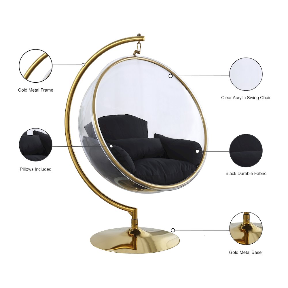 Luna Black Fabric Acrylic Swing Bubble Accent Chair