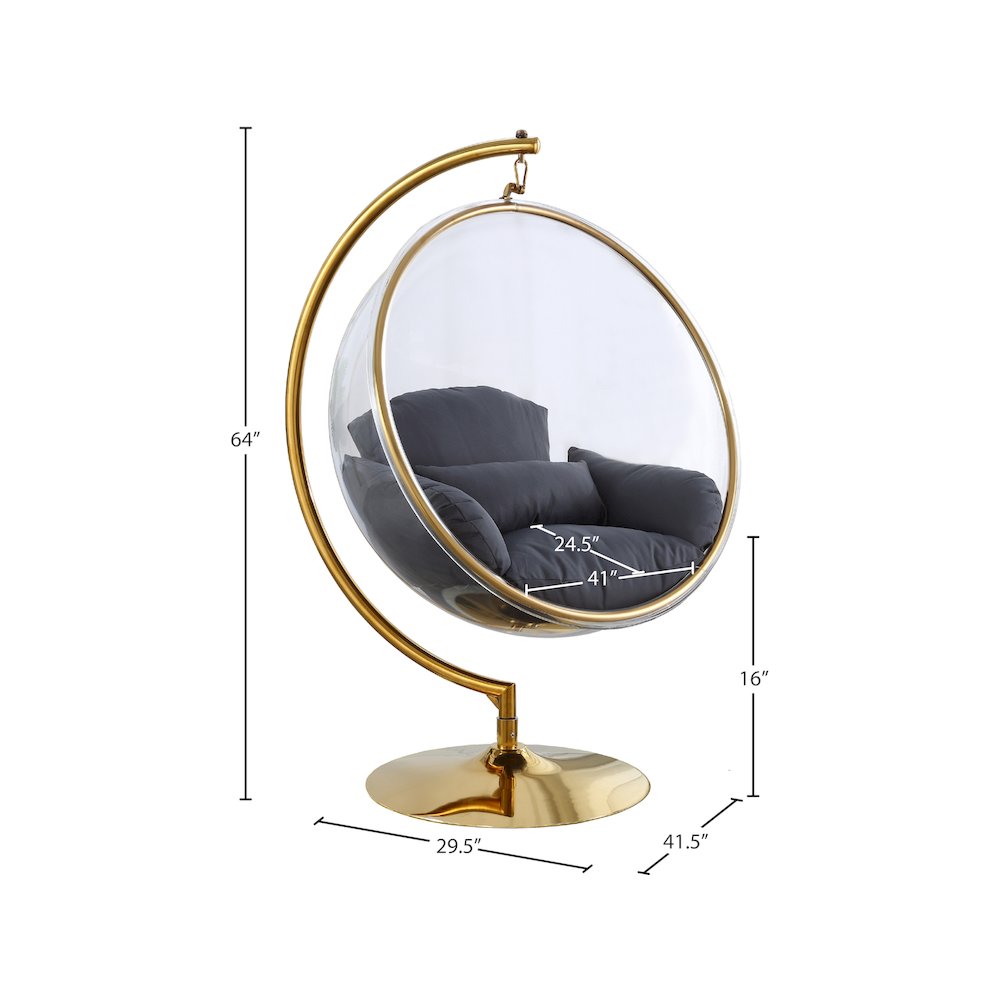 Luna Grey Fabric Acrylic Swing Bubble Accent Chair
