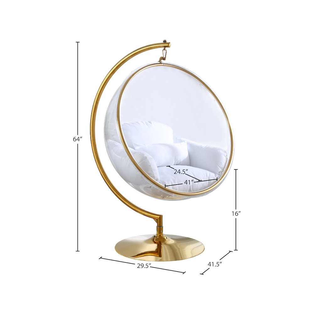 Luna White Fabric Acrylic Swing Bubble Accent Chair