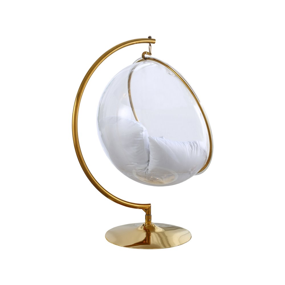 Luna White Fabric Acrylic Swing Bubble Accent Chair