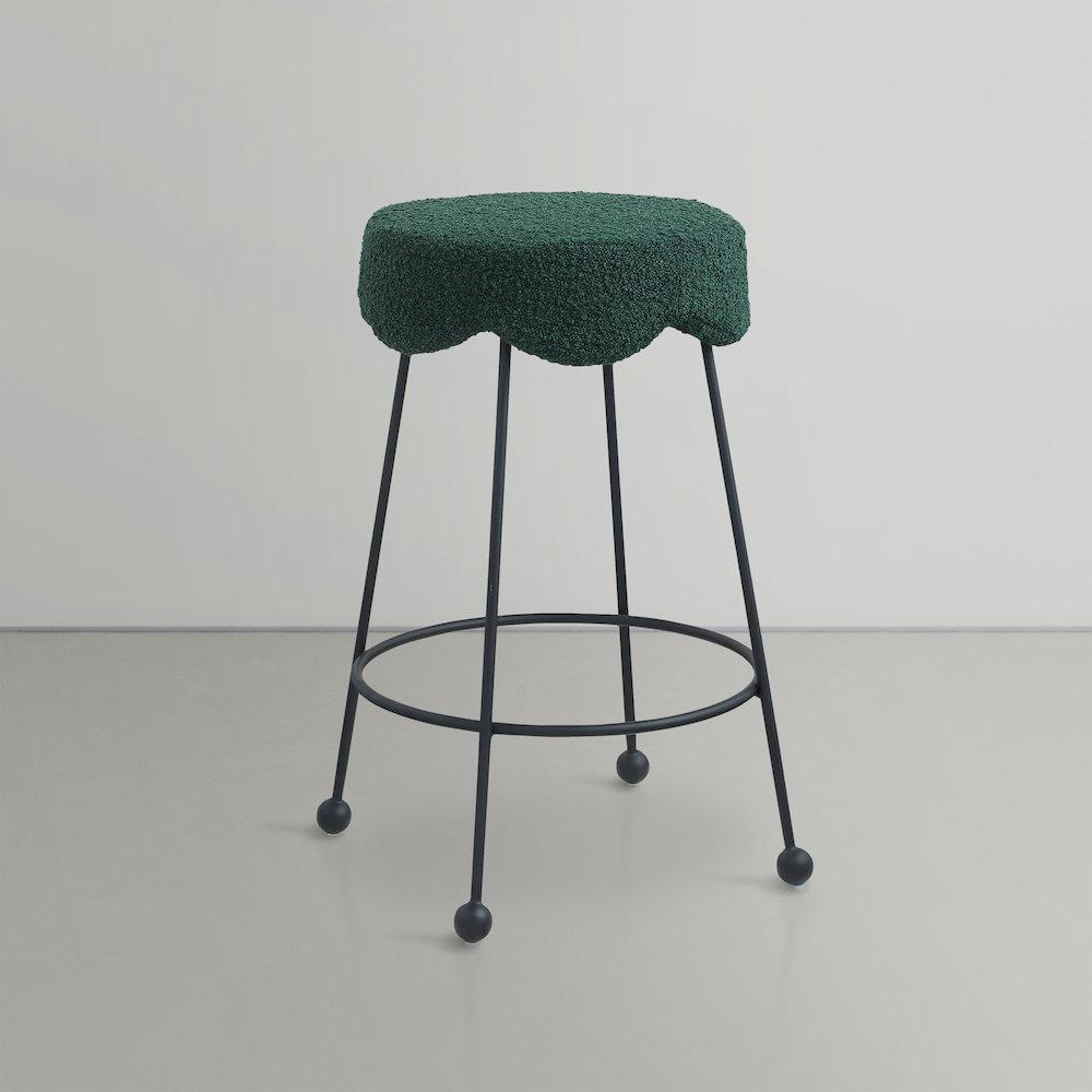Fleur Green Fabric Counter Stool